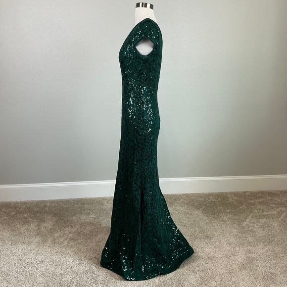 R&M Richards Women's Formal Dress Size 6 Green Sequined Lace Short Sleeve Gown - Picture 5 of 12